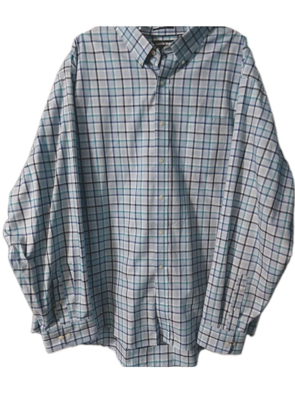 Lands’ End Mens 3XLT Shirt Traditional Fit Button Down Collar Blue Plaid